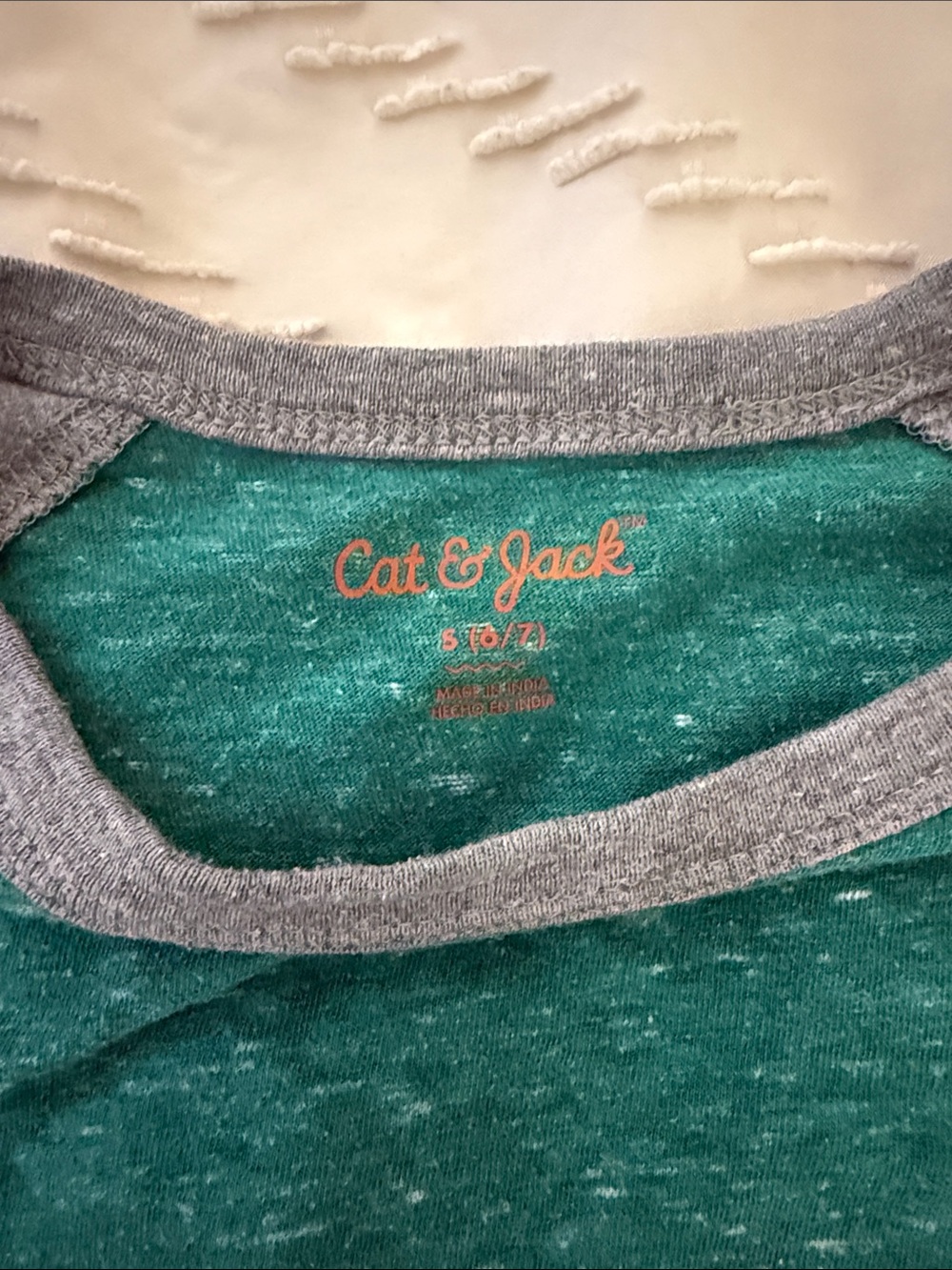 Kids Heathered Green and Grey Raglan Tee with Yellow Stripe Sleeves - Picture 2 of 4